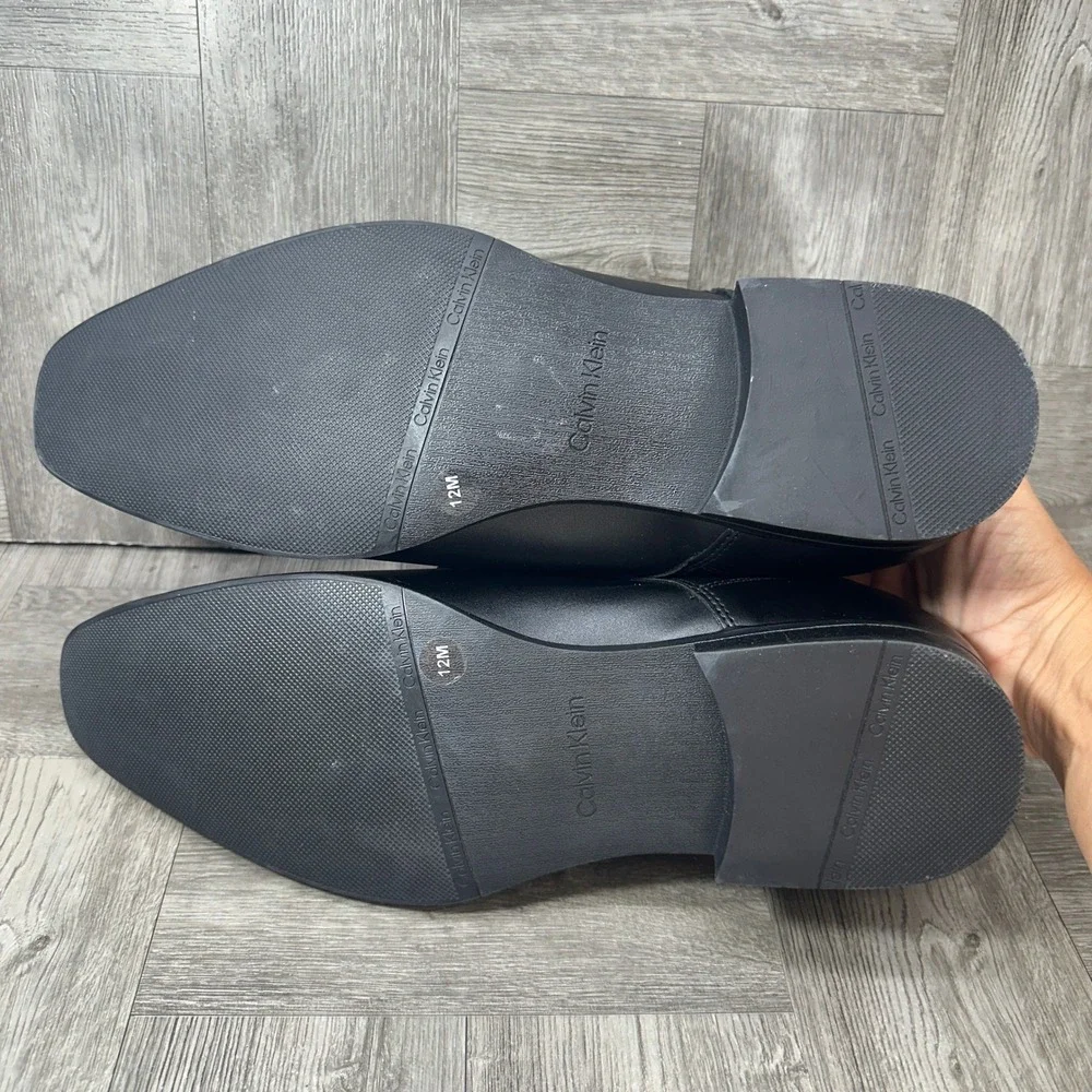 Calvin Klein Oxford Dress Shoes Mens 12 Black Leather Square Toe NEW CMBRODIE2